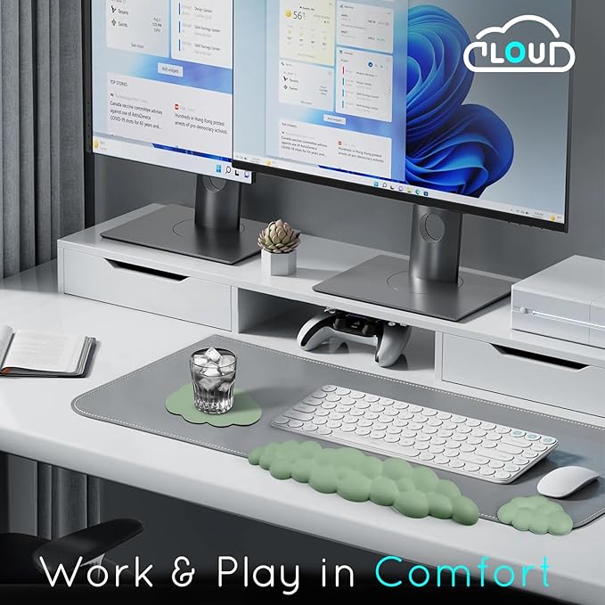 Cloud Wrist Rest for Keyboard & Mouse - Non-Slip Base, Extended Memory Foam, Ergonomic Design for Office & Gaming