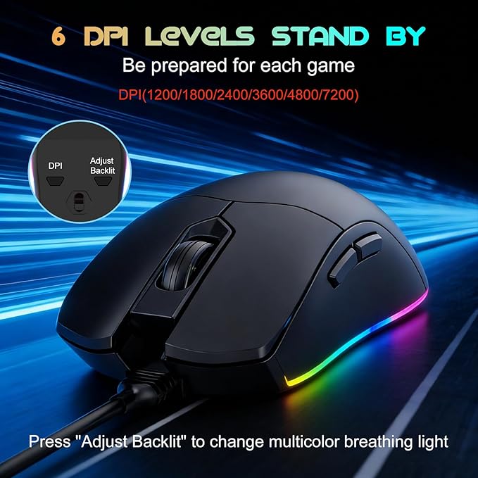 NPET Wired Keyboard and Mouse Combo, 98 Keys Mechanical Feel Quiet Membrane Keyboard with Knob, Double-Shot Keycaps, Spill-Resistant, 26-Key Rollover, RGB Backlight for PC/Mac Gamers