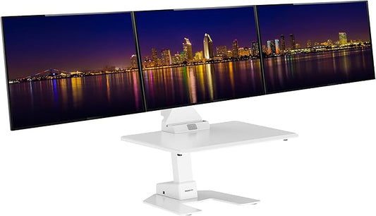 Mount-It! Triple Monitor Electric Standing Desk Converter - 3 Monitor Standing Desk is Height Adjustable, Sit-Stand Converting Desk for Home, Office Monitor Mounts Fits Screens up to 32" White