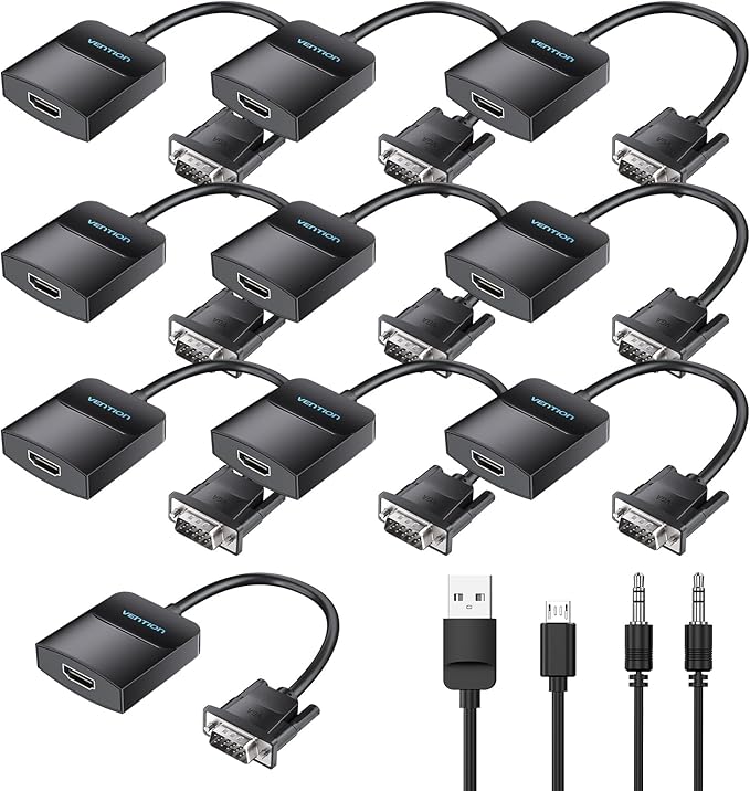 VENTION 10 Pack-1080P Video Dongle Adaptador Converter with Audio Cable (0.5FT), Male to Female for PC, Monitor, HDTV (Note: VGA to HDMI Only, Not Bi-Directional)
