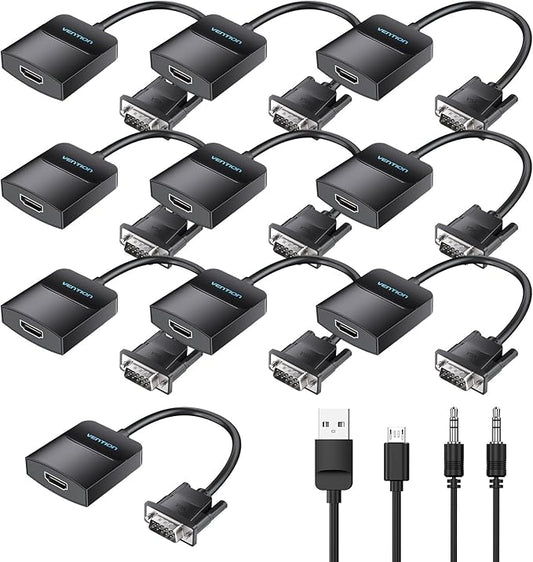 VENTION 10 Pack-1080P Video Dongle Adaptador Converter with Audio Cable (0.5FT), Male to Female for PC, Monitor, HDTV (Note: VGA to HDMI Only, Not Bi-Directional)
