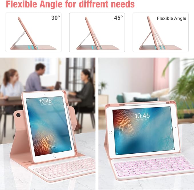 OYEEICE for iPad 6th Generation Case with Keyboard 9.7 inch - Detachable Backlit Keyboard, Upgraded Magnetic Cover with Pencil Holder for iPad Air 2nd Generation & iPad 6th/5th Gen - Pink