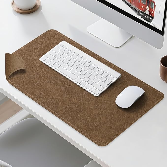 Imitation Crazy Horse Leather Desk Mat - Waterproof Desk Pad - Ideal for Large Mouse Pad and Desk Mats on Top of Desks (Camel+Camel, 33"*13")
