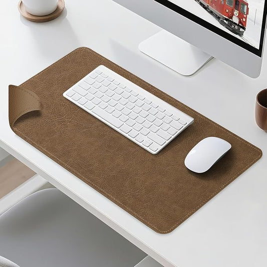 Imitation Crazy Horse Leather Desk Mat - Waterproof Desk Pad - Ideal for Large Mouse Pad and Desk Mats on Top of Desks (Camel+Camel, 33"*13")