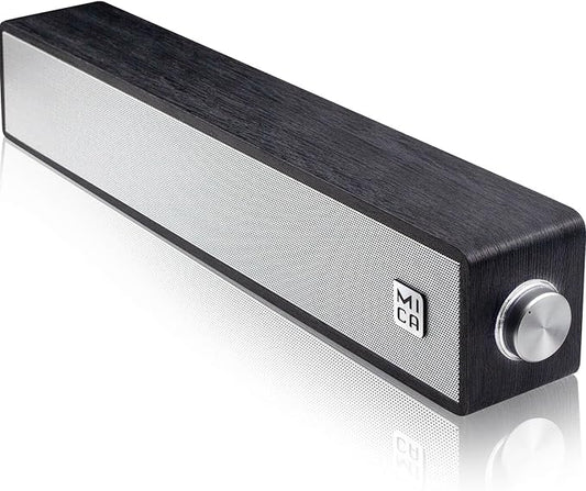 MICA Computer Speakers, Vintage Wired Computer Sound Bar, Retro Wooden Mini Soundbar, 3.5mm Aux Connection, USB Powered PC Speakers for Desktop Monitor, Laptop, Tablets (Black)