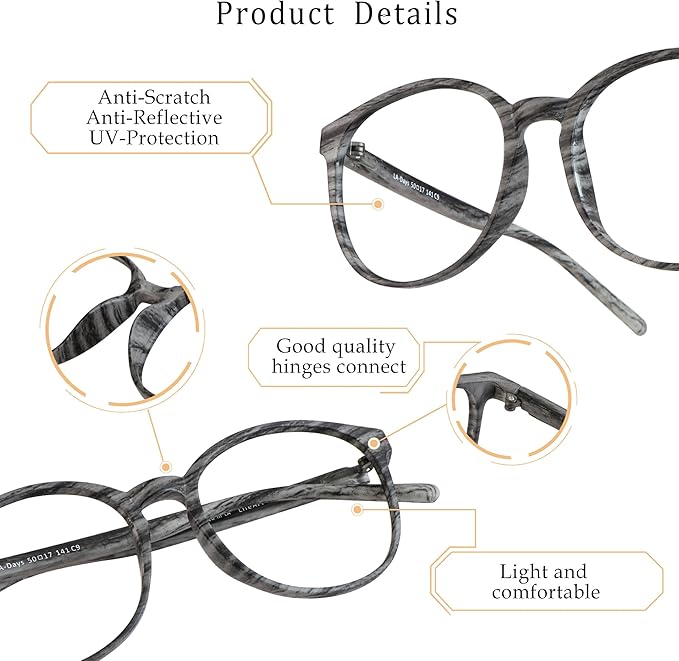 LifeArt Round Blue Light Blocking Glasses, Computer Glasses, Gaming Glasses, TV Glasses for Women Men (Wood, 5.50 Magnification)
