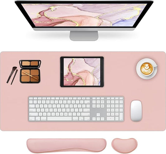 Desk Pad Mat Set,3-in-1 Large Mouse Pads with Wrist Rest and Keyboard Pad, Pink Desk Mats for Keyboards and Mouses, Ergonomic Keyboard and Mouse Mat Set for Office Home Decor, 35.4" x 16.9"