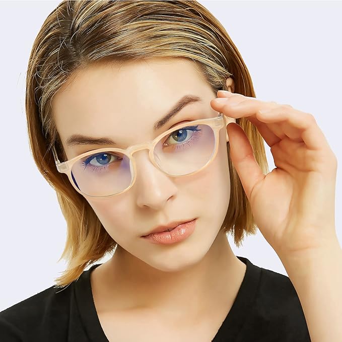 Blue Light Blocking Glasses Women/Men,Retro Round Anti Eyestrain Computer Gaming Glasses(Black+Beige)