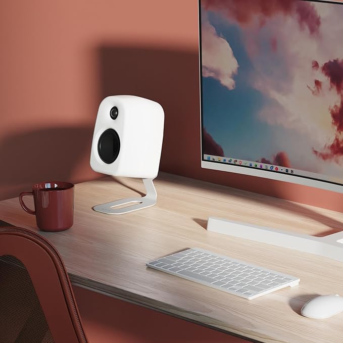 Kanto SU2 Rear-Mounted Desktop Speaker Stands for Uki and Ora | Elevated and Angled to Improve Sound | ¼-20 Thread | Holds 3.1 lbs | Pair | White