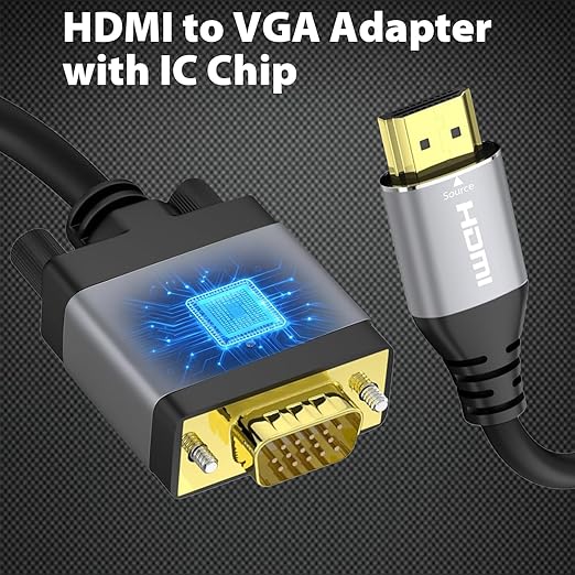 HDMI to VGA Cable 6ft, Adapter Cord with Secure Latch and IC Chip – Plug & Play HDMI to VGA Converter Cable for Monitor, Projector, PC, Laptop, Desktop, Xbox, PS3, 1080P 60Hz