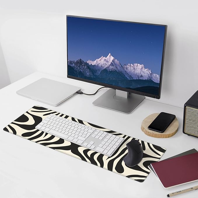 Black and White Topographic Desk Mat Large Gaming Mouse Pad Topographic Extended Mousepad Big in Laptop Computer Mouse Keyboard Mat for Office Desk Decor 31.5x12 in
