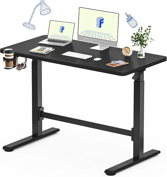 FLEXISPOT H7 Plus Gas Spring Adjustable Standing Desk, Mobile Rolling Sit-Stand Table with Wheels, Cordless Stand Up Desk for Small Spaces & Home Office, 48" One-Piece Desktop Black,Height 27.6"–45"