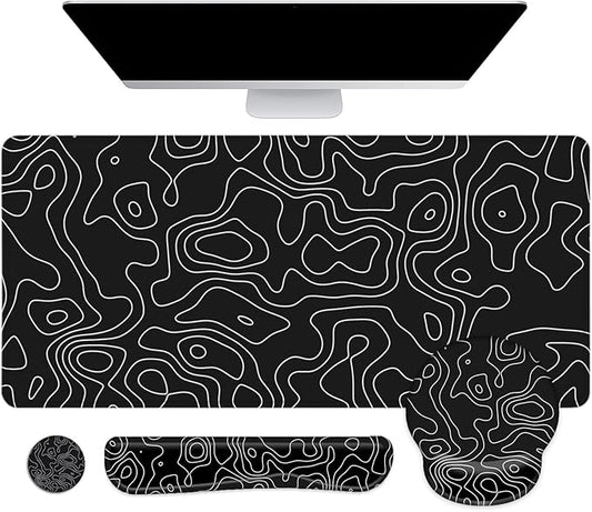 LATEEFAH Mouse Pad with Wrist Rest, Large Mouse Pad, Ergonomic Gaming Desk Pad Keyboard Wrist Rest Set, 4-in-1 Desk Mat Keyboard Mat for Home, Office