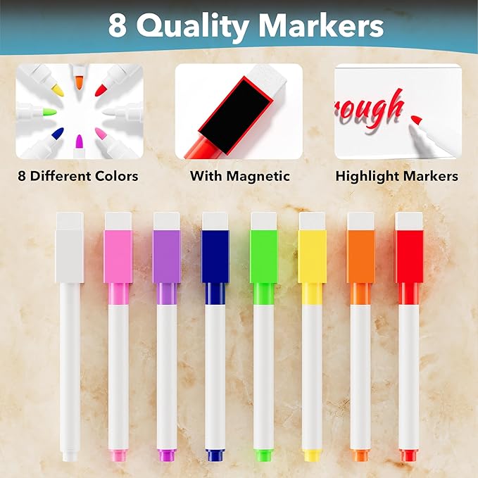 Acrylic Magnetic Meal Planner Menu Board for Kitchen Fridge w/ 8 Markers, Clear Refrigerator Weekly Dry Erase Calendar Planning Noteboard to Do/Grocery/Shopping List/Chore Chart/, 12"x9"