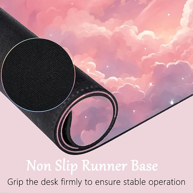 Pink Cloud Large Mouse Pad for Desk Cloud Keyboard Wrist Rest 4PCS Extended Cloud Desk Mat Pad Set Memory Foam Non-Slip Ergonomic Cute Gaming Mouse Pad Wrist Support for Computer Laptop Home Office