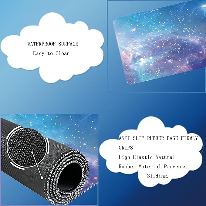 Cloud Wrist Rest Keyboard Galaxy Mouse Pad Set Gradient Blue Large Desk Mat Ergonomic Space Wrist Pad Memory Foam Non-Slip Stars Wrist Support for Computer Laptop Gaming Home Office Relief Typing Pain