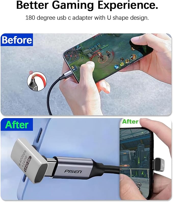 Duttek 180 Degree USB C to USB C Adapter 240W PD, 40Gbps Data & 8K Video, U Shape Type C Male to Male Adapter for Thunderbolt 4/3,Switch, Laptop, Tablet, Phone 1Pack