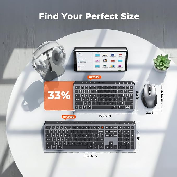 MEETION Wireless Bluetooth Keyboard and Mouse Combo, Rechargeable Slim Wireless Keyboard and Mouse, 3 Multi-Device Connection, Low-Profile Compact Keyboard, for PC Laptop Tablet iPad, Windows/Mac/iOS