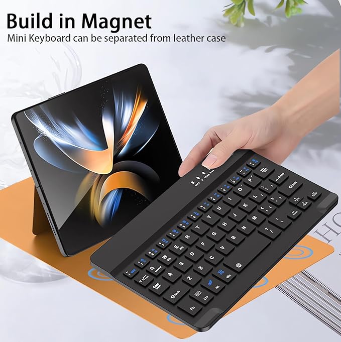 for Samsung Galaxy Z Fold 7 6 5 Keyboard and Mouse, Portable Mini 7.9inch Bluetooth Keyboard with Leather Case and Capacitive Pen, 4 in 1 Set for Z Trifold Fold7 Accessories