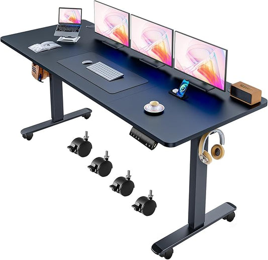 Electric Adjustable Standing Desk, 70'' x 27''Sit Stand Desk with Dual Crossbeam Structure and Oversized Mouse Pad, 27''-45'' Lifting Range Stand up Desk(Black)