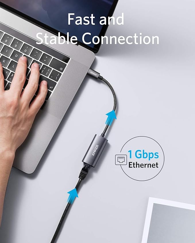 Anker USB C to Ethernet Adapter, Portable USB C Type-C 1-Gigabit Network Hub, 10/100/1000 Mbps,Network Adapter for MacBook Pro, iPad Pro 2019/2018, ChromeBook, XPS, Galaxy S9/S8, and More