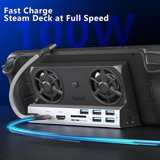 Dual Cooling Fans 13-in-1 Steam Deck Docking Station with 4K@60Hz,5 USB Ports,1000Mbps,SD/TF Slot,Type C 100W PD, 40Gbps Adapter for Steam Deck/Rog Ally/Switch/Legion Go