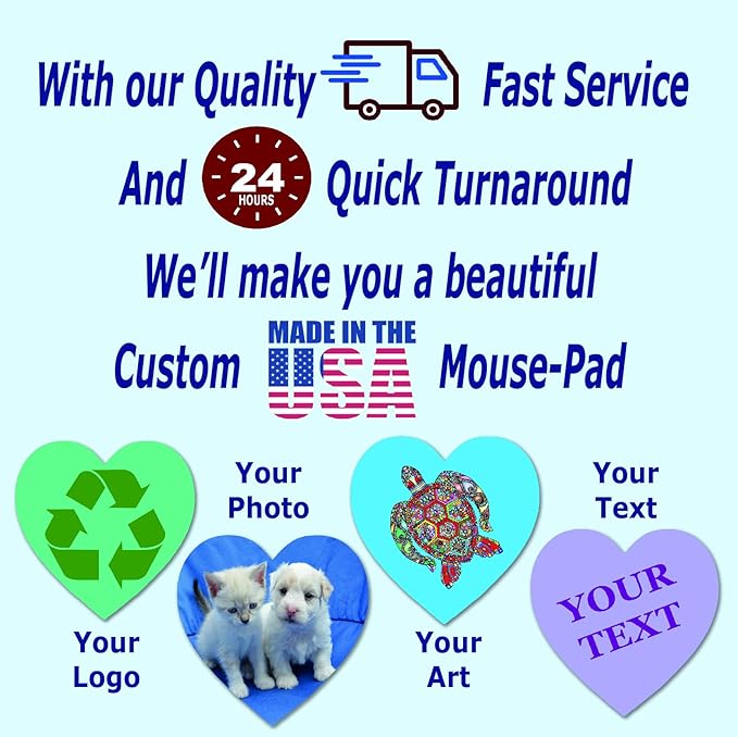 Personalized Mouse Pad - Add Pictures, Text, Logo or Art Design and Make Your Own Customized Mousepad. Each Custom Mouse Mat Comes in a Colorful Gift Bag. Personalized Your Gaming Mousepad (Heart)
