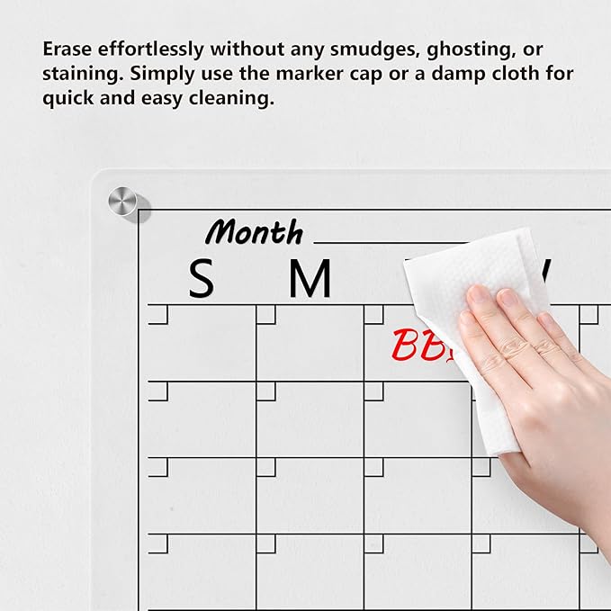 Acrylic Calendar Whiteboard for Wall, 15"x11" Small Clear Monthly Planner Dry Erase White Board for List, Kitchen, Planning, Memo