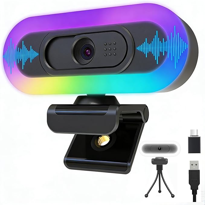 W4 2K Autofocus Webcam with Dual Mics & LED Light, 1080P 60fps/2K 50fps, USB Streaming Camera for PC, Laptop, Switch 2, Desktop - Plug and Play
