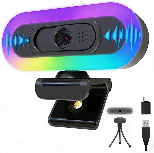 W4 2K Autofocus Webcam with Dual Mics & LED Light, 1080P 60fps/2K 50fps, USB Streaming Camera for PC, Laptop, Switch 2, Desktop - Plug and Play