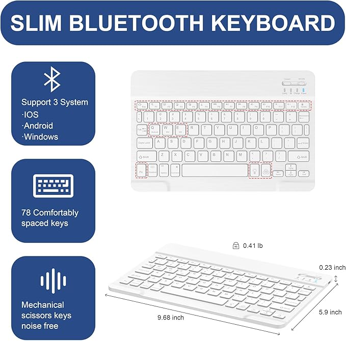 Soke for iPad (A16) 11th/10th Generation Case with Keyboard(2025/2022)-7 Color Backlight Wireless Detachable Folio Keyboard Cover with Built-in Pencil Holder for iPad 11/10.9 inch, Ocean Marble