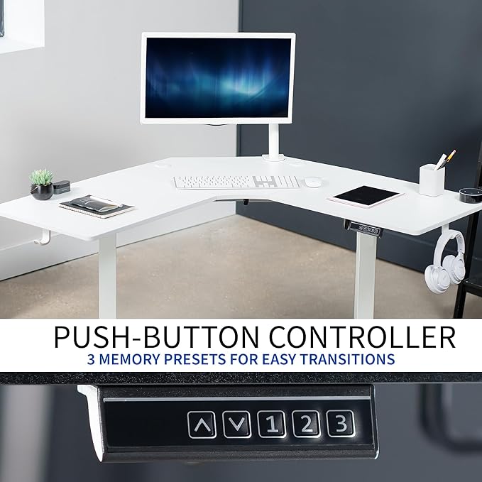 VIVO Electric Corner L-Shaped 47 x 47 in Standing Desk, Memory Height Adjustment, White Top White Frame, DESK-E1L94W