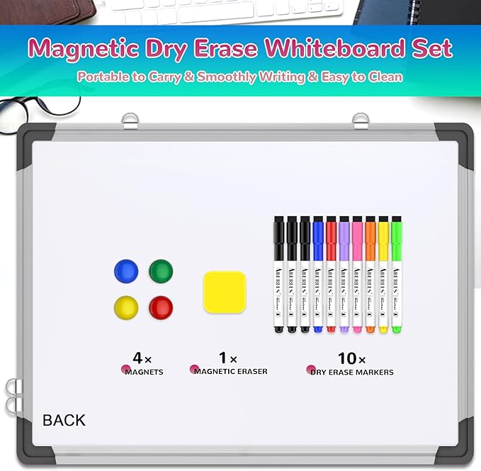 Monthly Calendar Whiteboard Dry Erase Cork Board Combination for Wall, 24"x18" Magnetic Dry Erase Board, Double-Sided White Board, Portable Board for Office, Kitchen, Planning, Memo, School, Home