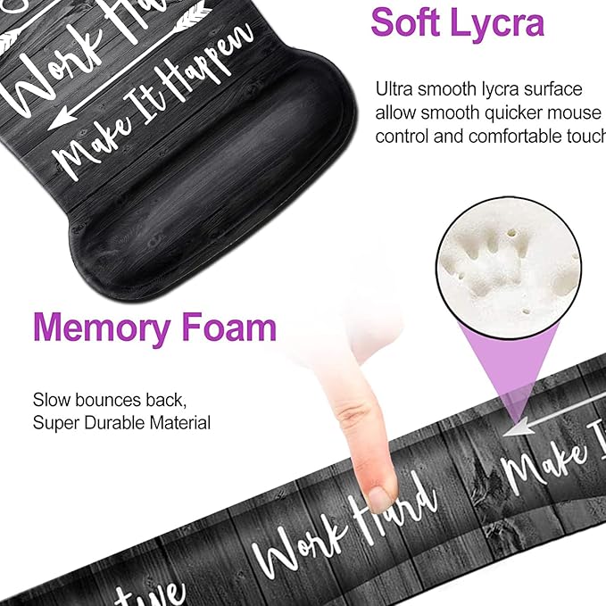Keyboard Wrist Rest Pad and Ergonomic Mouse Pad Wrist Support Set Stay Positive Work Hard and Make It Happen for Gaming,Office, Comfortable and Pain Relief with Coaster Set