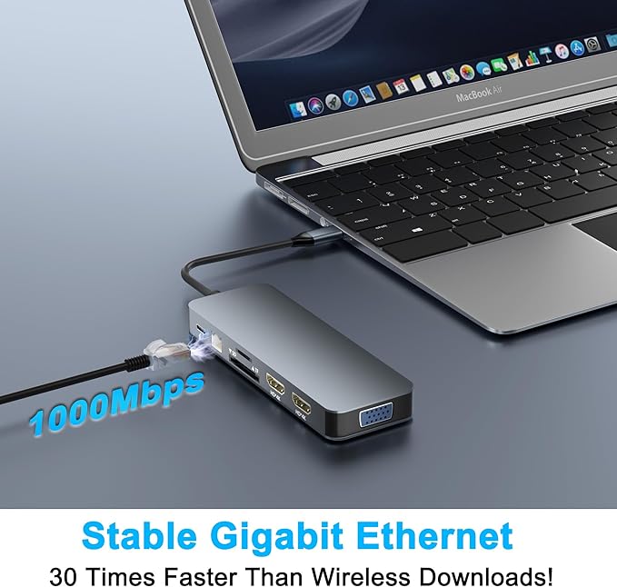 Docking Station for Dell/HP/Lenovo/Surface Laptop, Dual HDMI Adapter for 2 Monitors, 13 in 1 USB C Hub With HDMI/VGA/USB/PD/Ethernet/SD/TF/Audio