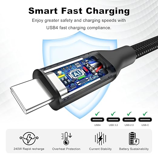 USB 4 Cable 16.5FT /5M, 20Gbps Data Transfer & 240W PD 3.1 Charging, Supports 5K/4K@60Hz Video, Compatible with Thunderbolt 4/3, MacBook, SSD, Docking Station, VR Headset, XPS, Surface Pro,black