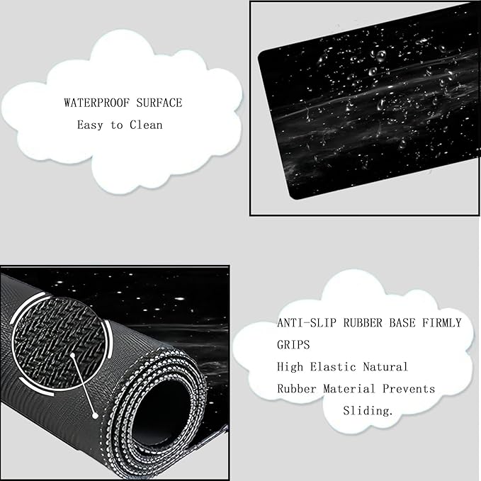 Cloud Mouse Pad Keyboard Wrist Rest 4PCS Extended Large Galaxy Desk Mat Pad Set Memory Foam Non-Slip Cute Ergonomic Gaming Mouse Pad Wrist Support for Computer Laptop Home Office Black