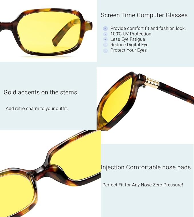 Retro Rectangle Blue Light Blocking Glasses for Women 90s Fake Eyeglasses Y2K Fashion Computer Glasses Tortoise Frame