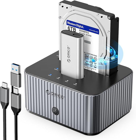 ORICO Hard Drive Docking Station 10Gbps for NVMe SSD & SATA 3.5 HDD with Bidirectional Cloning Type-C Hybrid Docking Station with Independent Aluminum Heat Sink