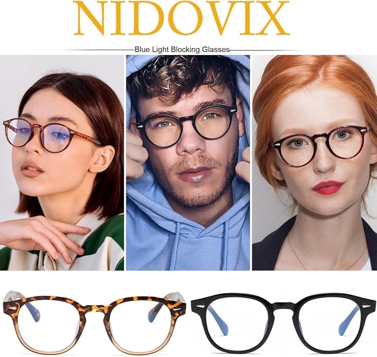 NIDOVIX Retro Round Blue Light Blocking Glasses for Men Women, Vintage Frame Non-prescription Computer Reading Eyeglasses