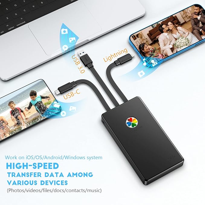 iDiskk App-le Certified, 2TB External Hard Drive,for iPhone iPad Android Phones,MacBook,Computer to Backup Docs| Photos | Videos,iPhone 17 & 16 Photo Stick Photo Storage Phone Drive