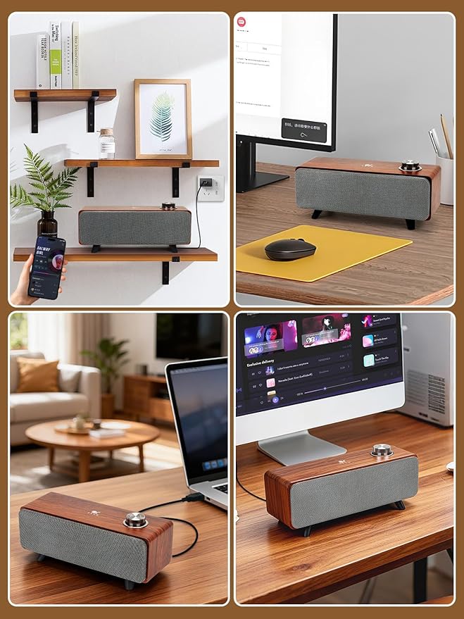 OR O R O W Computer Speakers,10W PC Speakers with Bluetooth,Stereo Sound & Enhanced Bass,USB Laptop Speakers,Sound Bar for PC, Phone and Mac(S207) (Brown)