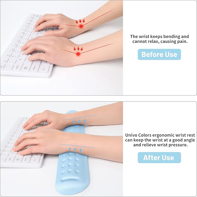 Univo Colors Light Blue Superfine Memory Foam Keyboard Wrist Rest Soft Gel Ergonomic Wrist Support Pad for Computer, Laptop, Office, Gaming, Typing