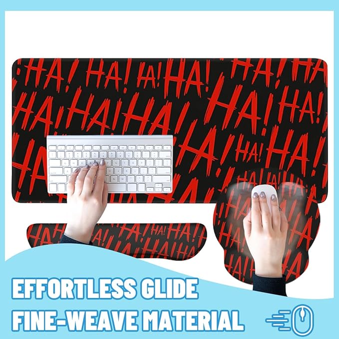 Red Graffiti Mouse Pad Set HaHa Cool Gaming Mousepad 4in1 Desk Mat for Desktop Wrist Support Cup Coaster Set Ergonomic Computer Desk Arm Wrist for Decor Home Office