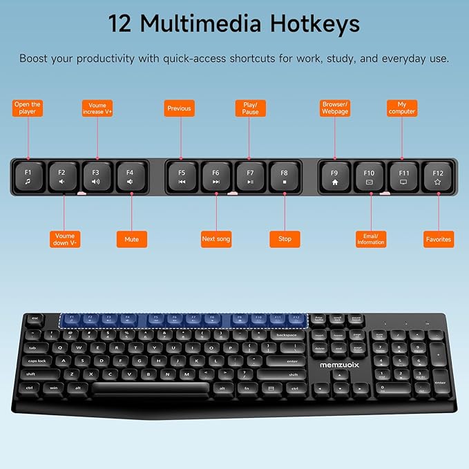 Wireless Keyboard and Mouse Combo, memzuoix 2.4G Full-Size Ergonomic Keyboard Mouse Set, Lag-Free Cordless One USB Receiver for PC, Laptop, Windows, Mac (Black Keyboard + Black Mouse)
