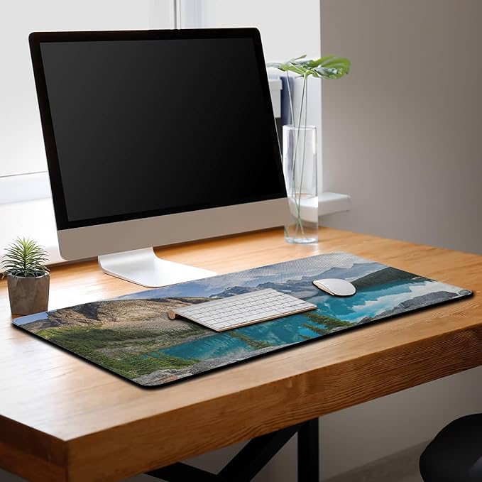 Gaming Mouse Pad Green Full Mousepad Large Desk Pad Keyboard Mat The Mousepad Non-Slip Rubber Base Waterproof with Stitched Edges 35.4 X 15.7 for Game Office, Rocky Mountains