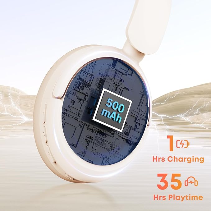 Bluetooth Headphones with Active Noise Cancelling (ANC), Wireless Over Ear Bluetooth Headsets with 35H Playtime, HiFi Stereo Foldable Headphones with Foam Ear Cups for Sports, Travel, Oil White