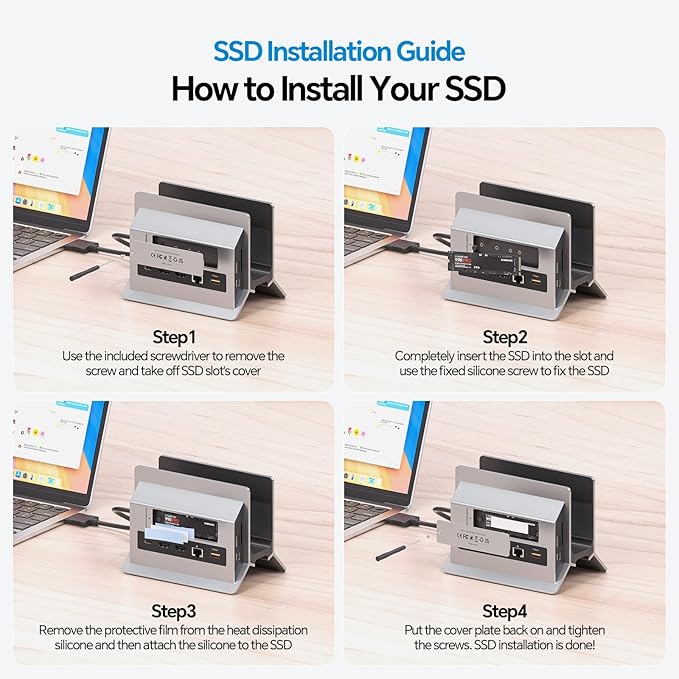 MacBook Docking Station Dual Monitor, Vertical Mac Laptop Docking Station Dock Stand with 2 HDMI 4K@60Hz, USB A/C 10Gbps, PD, Ethernet, USB 2.0, SD/TF, Compatible with MacBook Pro Air M3 M4 M5