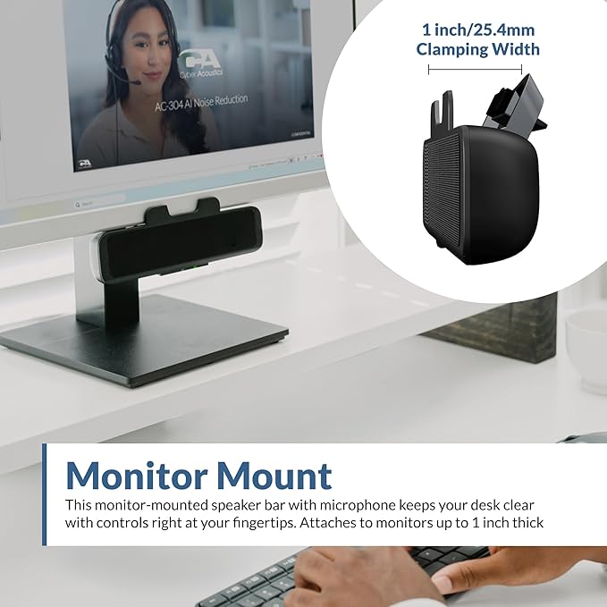 Cyber Acoustics USB Speaker Bar (CA-2890) – Stereo USB Powered Speaker, Easily Clamps to Monitor, Convenient Controls