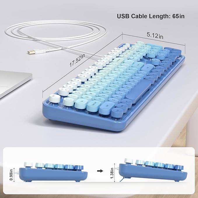 MOFII Computer Keyboards Wired, Plug Play USB Full Size Typewriter Keyboard, Cute Colorful Aesthetic Keyboard with Foldable Stands for Windows PC Laptop (Blue Gradient)